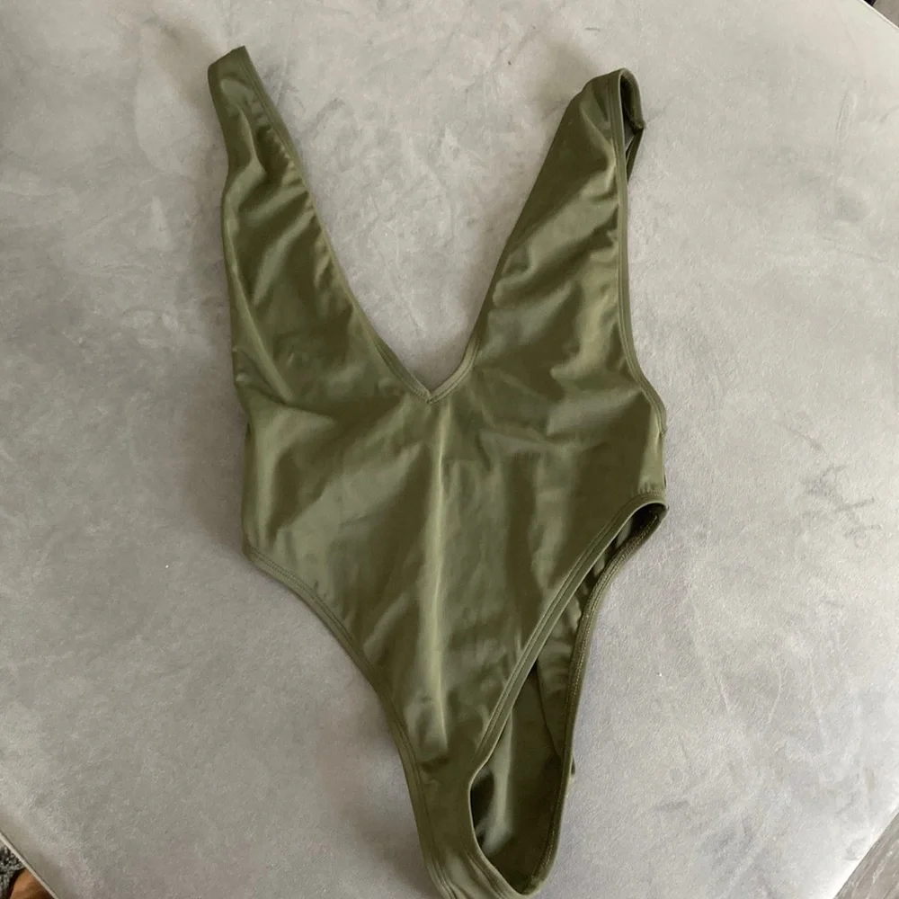 Olive green low plunge one piece - Picture 2 of 4
